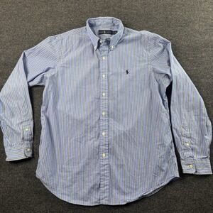 Polo Ralph Lauren Button Down Shirt Mens Large Blue Striped Cotton Pony
